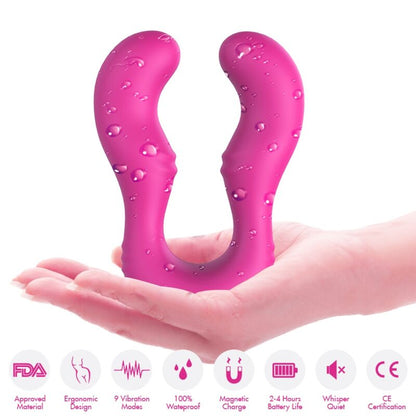 ARMONY Vibrador Seraph Duplo Controlo Remoto Fúcsia, detalhe do design ergonómico e material de silicone.