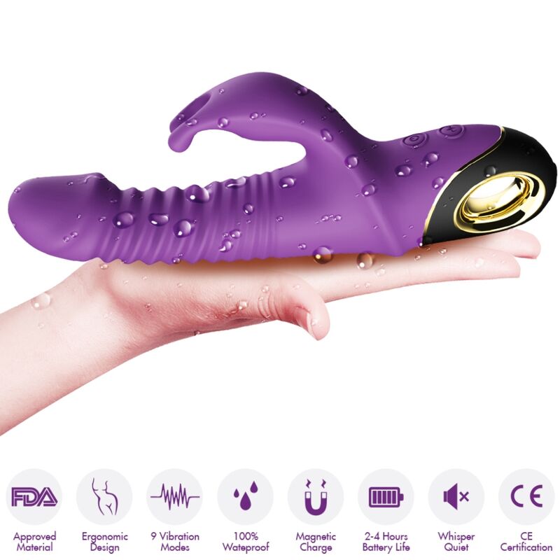 Vibrador Dildo Coelho ARMONY roxo em silicone médico com estimulador clitoriano e design ergonómico.