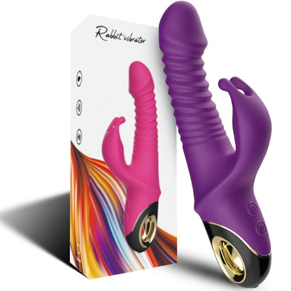 Vibrador Dildo Coelho ARMONY roxo em silicone médico com estimulador clitoriano e design ergonómico.