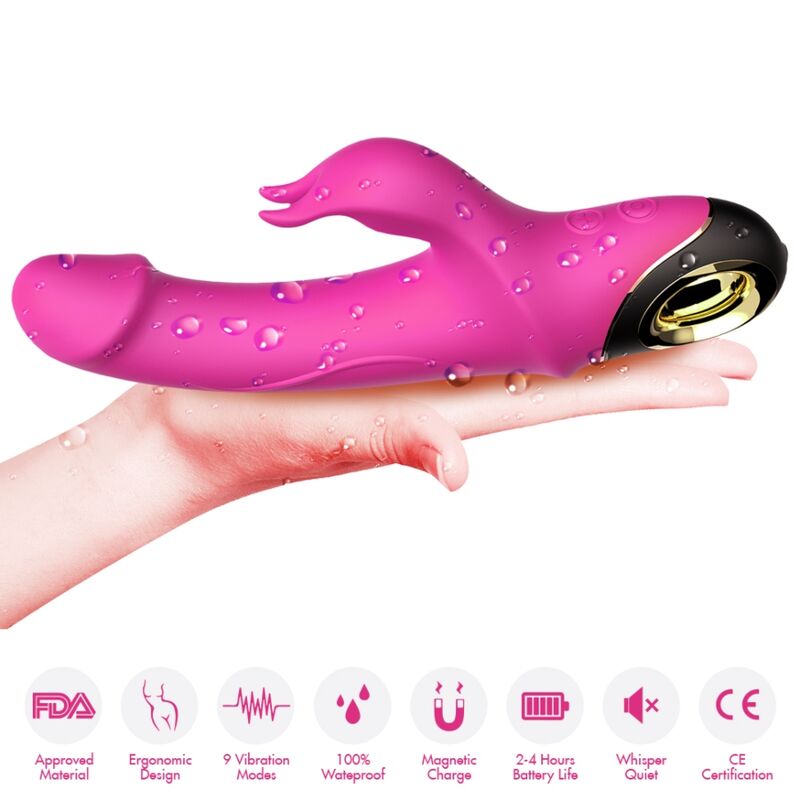 Vibrador ARMONY Meteror Coelho Rotator Fúcsia, mostrando o design ergonómico e estimulador clitoriano.