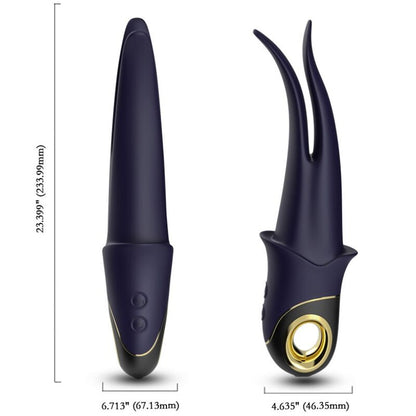 Vibrador ARMONY Shadow de dupla cabeça em silicone azul, com design ergonómico e características de estimulação versátil.