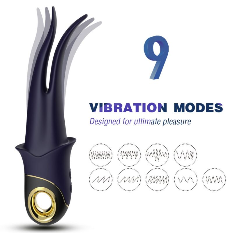 Vibrador ARMONY Shadow de dupla cabeça em silicone azul, com design ergonómico e características de estimulação versátil.