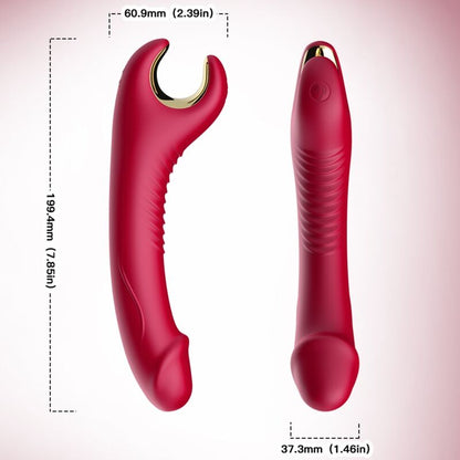 Close-up do ARMONY Prince Dildo Vibratório Rotativo Vermelho mostrando seu design, textura e características.