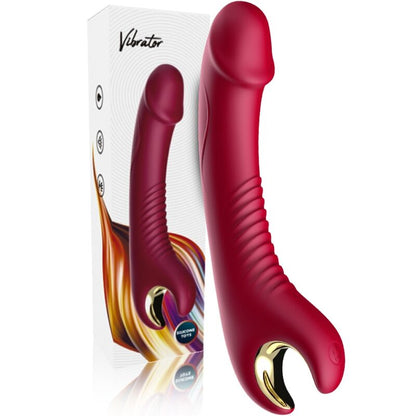 Close-up do ARMONY Prince Dildo Vibratório Rotativo Vermelho mostrando seu design, textura e características.