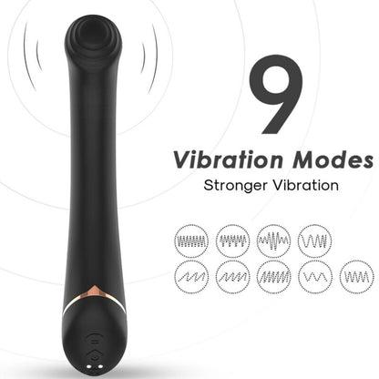 Vibrador ARMONY de silicone preto com cabeça plana, 9 modos de vibração e recarregável via USB.