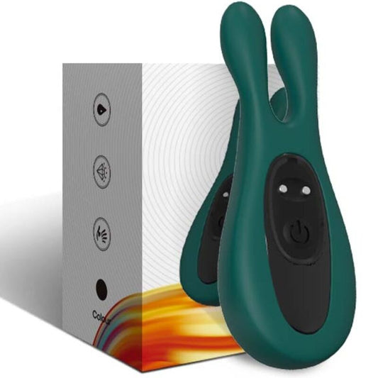 Vibrador Coelho ARMONY Destacável Verde mostrando o design ergonómico, estimulador clitoriano e material de silicone seguro.