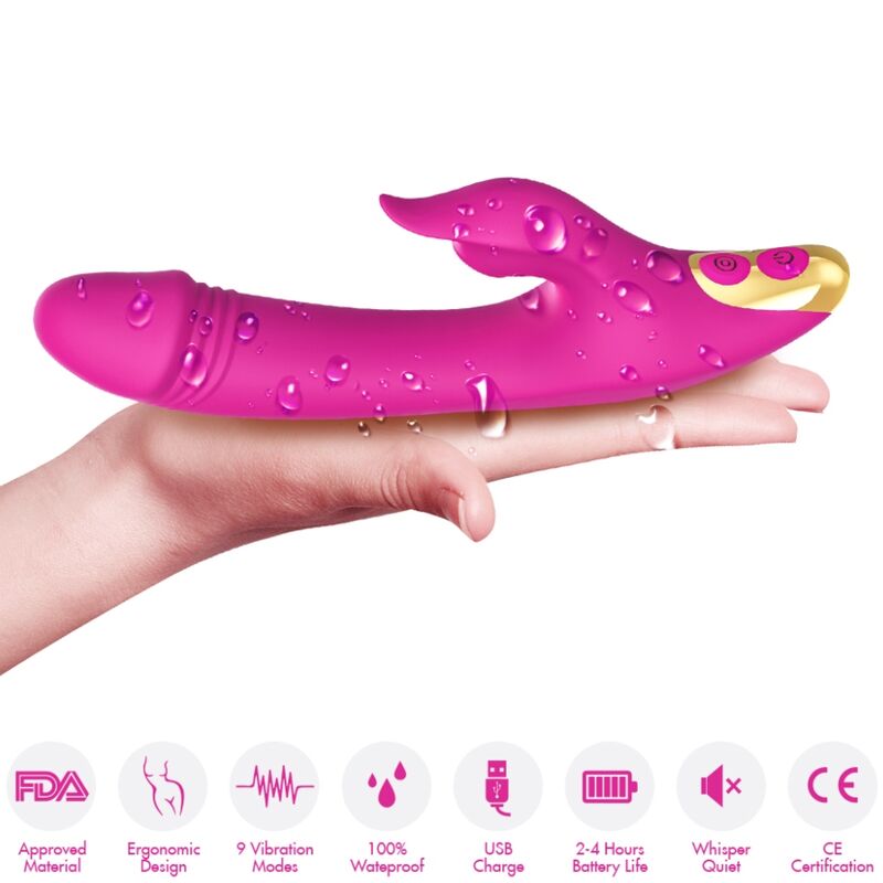 Detalhe do Vibrador ARMONY Love Clitoris & Ponto G Fúcsia, destacando seu design ergonômico e material de silicone.