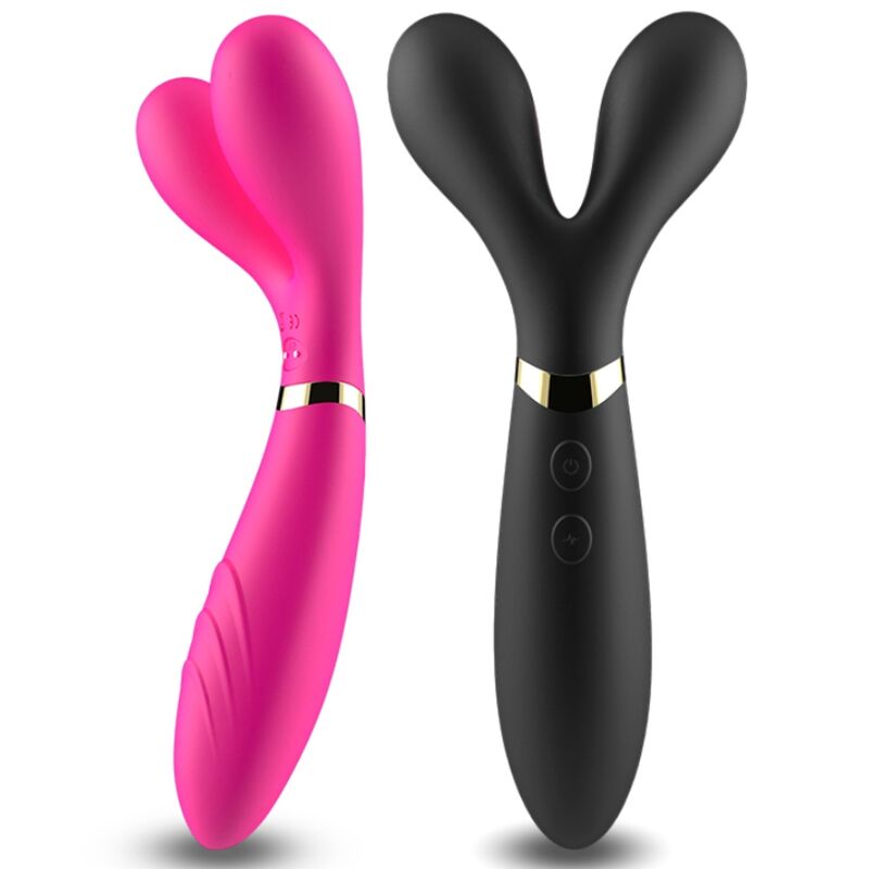 Close-up of the ARMONY Massageador Y-Wand Vibrador Dupla Cabeça Fúcsia, highlighting its flexible design and silicone material.