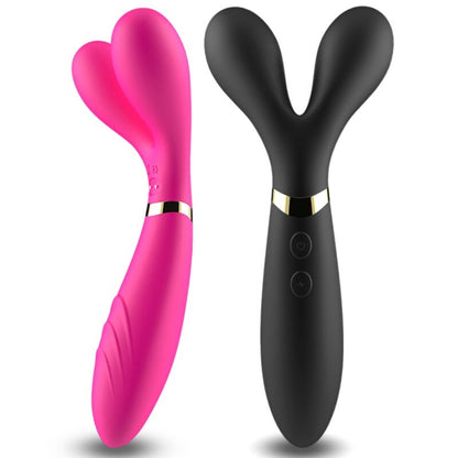 Close-up of the ARMONY Massageador Y-Wand Vibrador Dupla Cabeça Fúcsia, highlighting its flexible design and silicone material.
