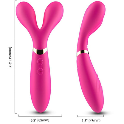 Close-up of the ARMONY Massageador Y-Wand Vibrador Dupla Cabeça Fúcsia, highlighting its flexible design and silicone material.