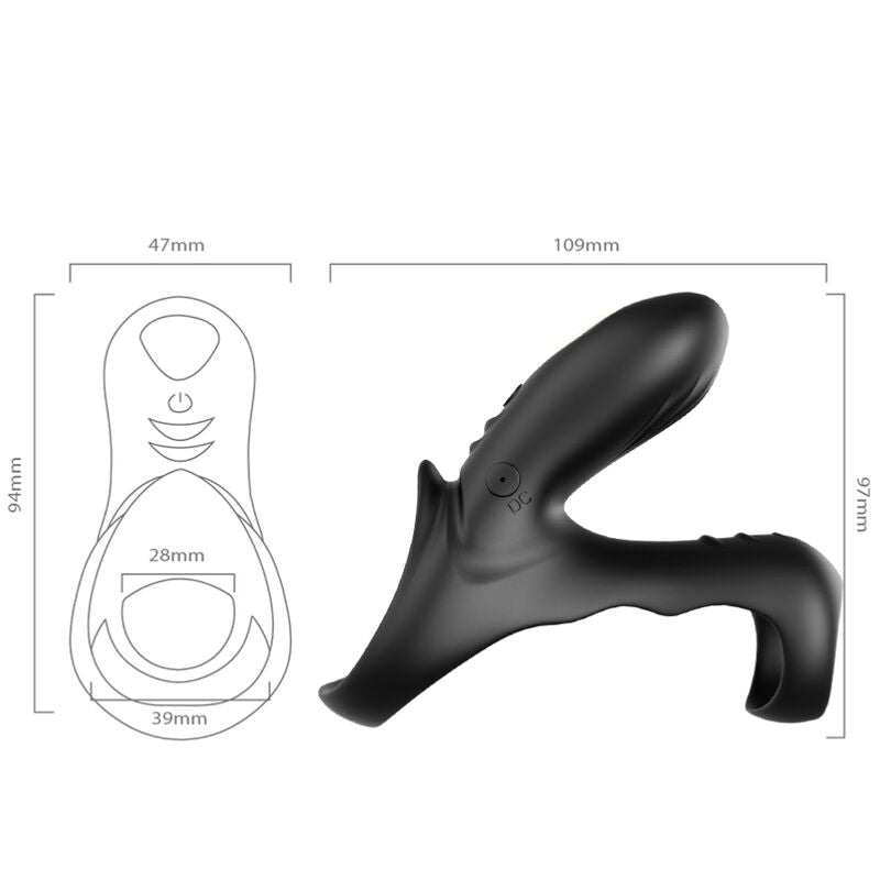 Close-up of the ARMONY Anel Vibrador Duplo Ranger Para Casais Preto showing its design and features.