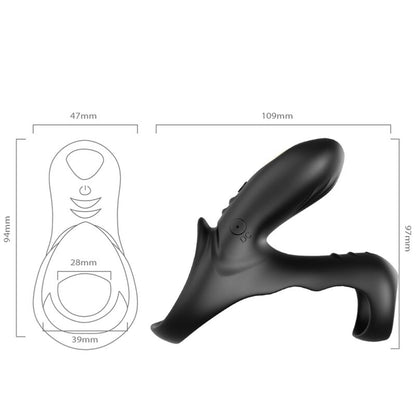Close-up of the ARMONY Anel Vibrador Duplo Ranger Para Casais Preto showing its design and features.