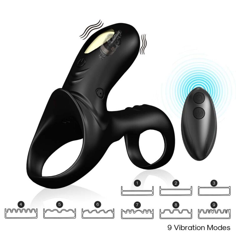 Close-up of the ARMONY Anel Vibrador Duplo Ranger Para Casais Preto showing its design and features.