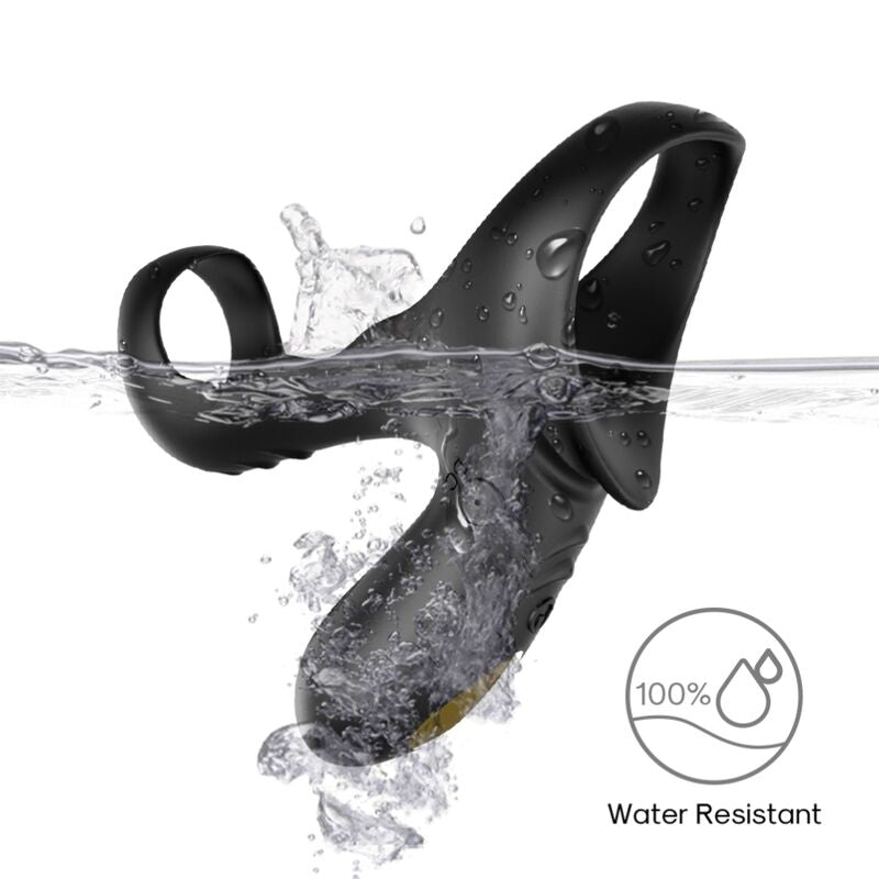 Close-up of the ARMONY Anel Vibrador Duplo Ranger Para Casais Preto showing its design and features.