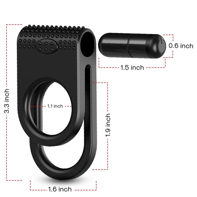 ARMONY Anel Vibrador Duplo Twins para Casais preto, detalhe da textura de silicone e motor vibratório.