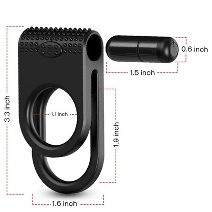 ARMONY Anel Vibrador Duplo Twins para Casais preto, detalhe da textura de silicone e motor vibratório.