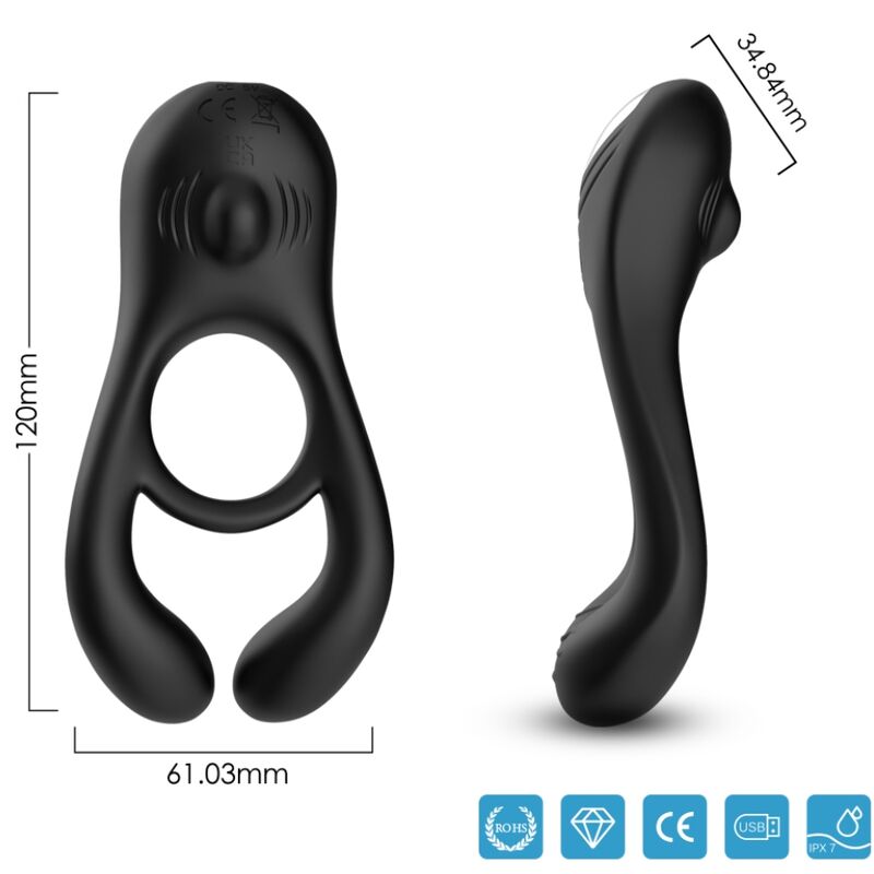 ARMONY Anel Vibrador Duplo Veyron para Casais Preto, exibindo o design ergonómico e material de silicone.