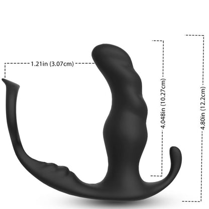 Close-up do vibrador anal ARMONY Knight com anel peniano e controle remoto, destacando seu design ergonômico preto.