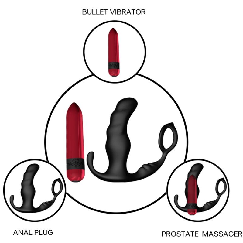 Close-up do vibrador anal ARMONY Knight com anel peniano e controle remoto, destacando seu design ergonômico preto.