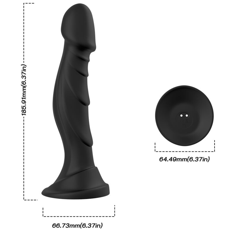 Close-up do ARMONY Vibrador Dildo e Plug Anal Controle Remoto Preto, mostrando seu design ergonômico e material de silicone.