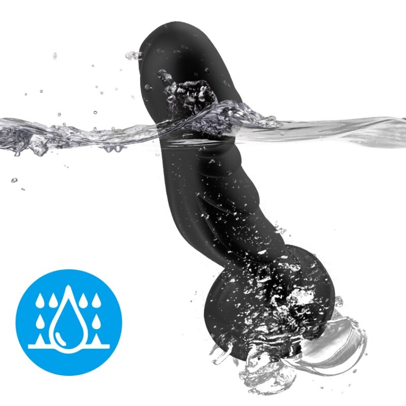 Close-up do ARMONY Vibrador Dildo e Plug Anal Controle Remoto Preto, mostrando seu design ergonômico e material de silicone.