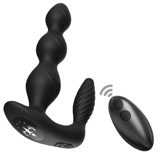 Close-up of the ARMONY Vibrador e Plug Anal MANFUN com Controle Remoto Preto showing its texture and features.
