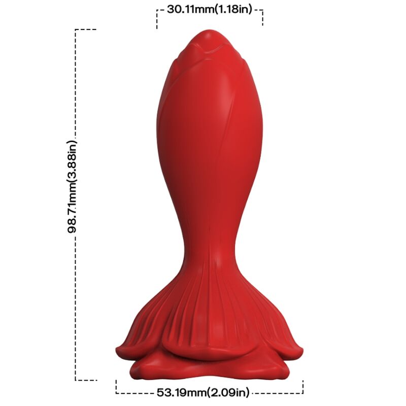 Close-up do Vibrador e Plug Anal ARMONY rosa e vermelho com controle remoto, destacando seu design ergonômico e material de silicone.