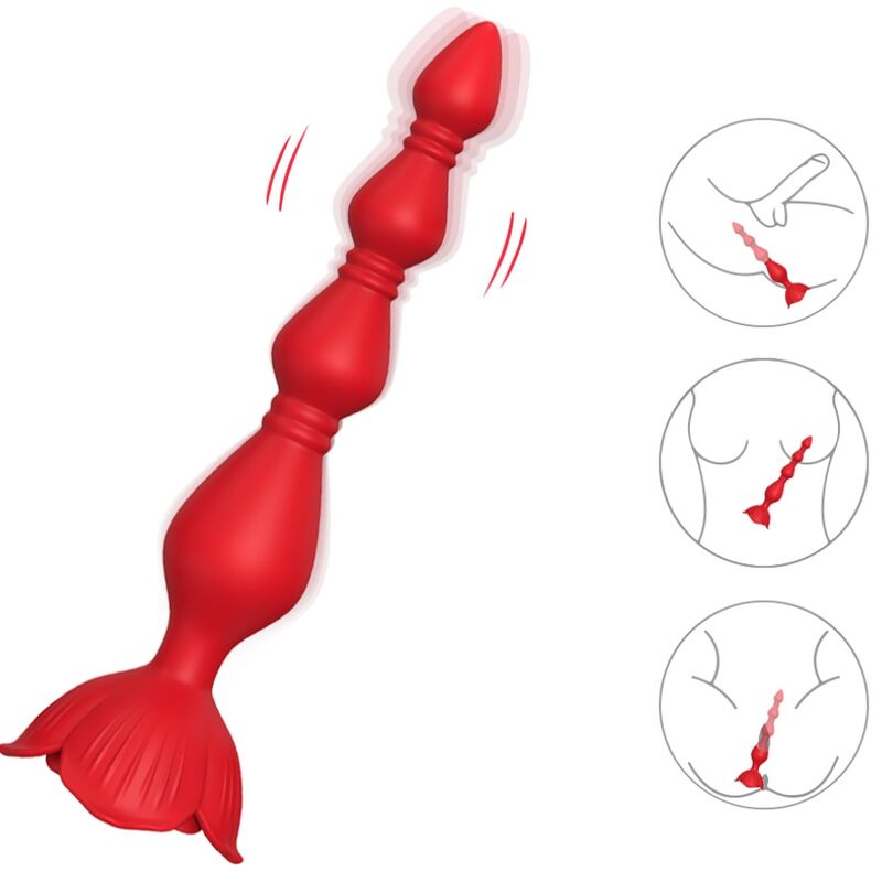 Vibrador com plug anal Armony Pagode Rosa e Vermelho, destacando o design ergonómico e as texturas.
