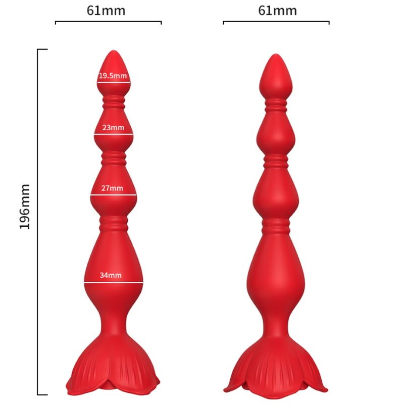 Vibrador com plug anal Armony Pagode Rosa e Vermelho, destacando o design ergonómico e as texturas.