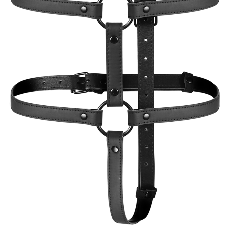 Arnês ajustável para torso e braços FETISH SUBMISSIVE, feito em couro vegano, ideal para BDSM.