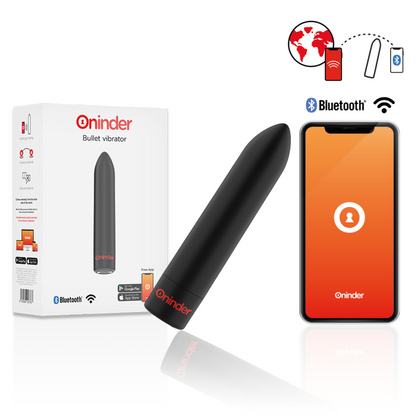 ONINDER Vibrador Bullet Berlin preto com 9 modos de vibração e controlo por aplicativo, detalhe do design compacto.