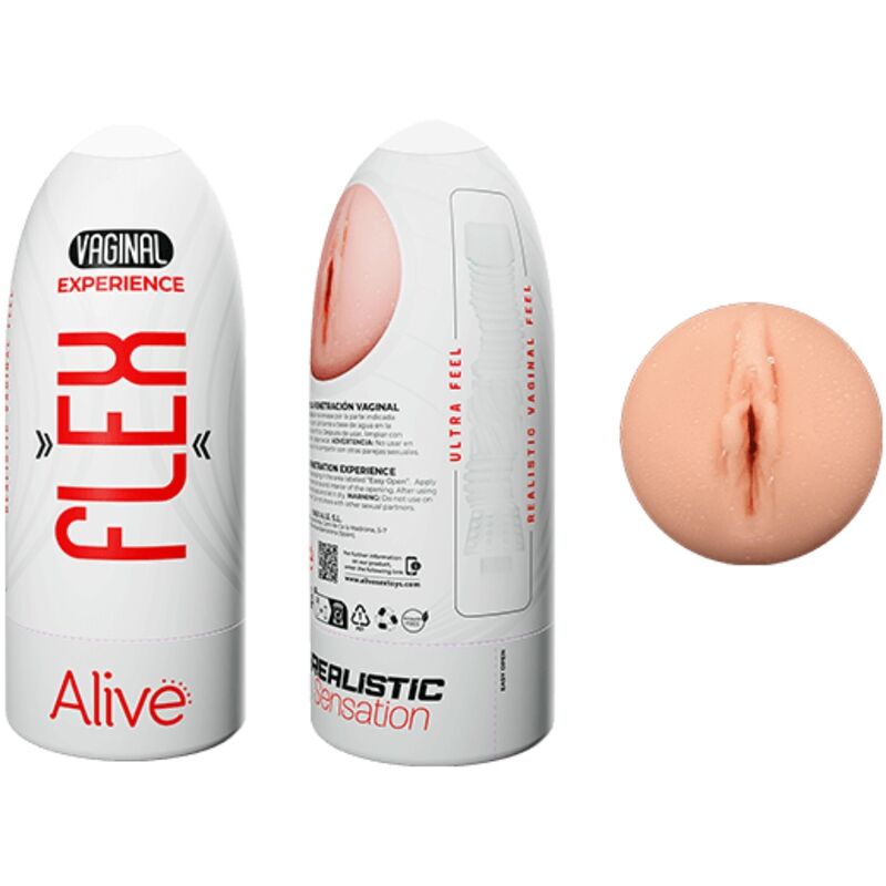 Close-up do Masturbador Masculino ALIVE Flex Vaginal, mostrando sua textura realista e design ergonómico.