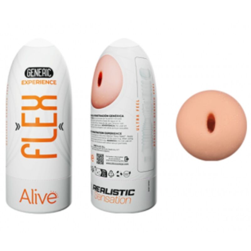 Masturbador Masculino ALIVE Flexível Realista - Tamanho M, em vista detalhada, destacando a textura e o design ergonómico.