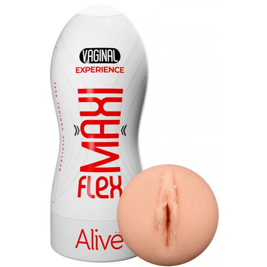 Masturbador Masculino ALIVE Maxi Flex Vaginal Realista L, detalhe da abertura e textura.