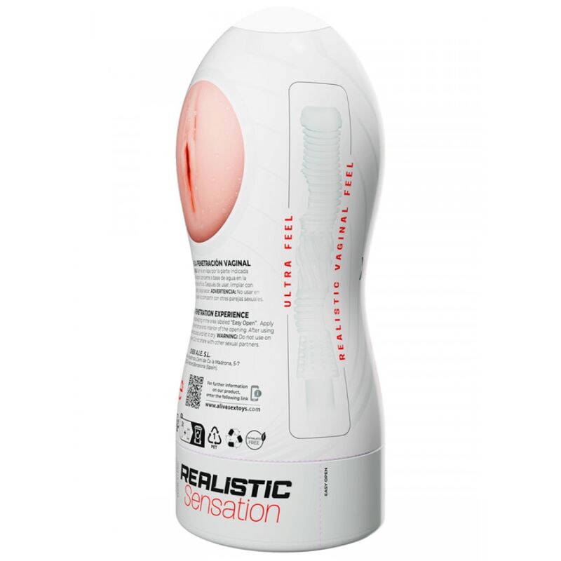 Masturbador Masculino ALIVE Maxi Flex Vaginal Realista L, detalhe da abertura e textura.