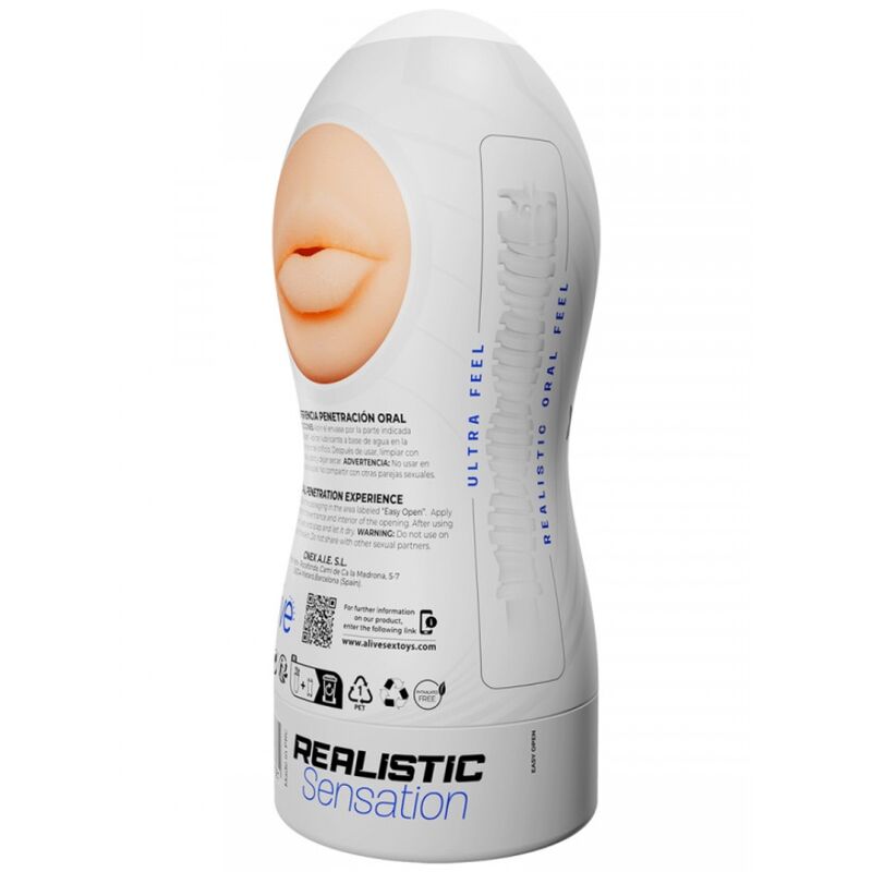 Detalhe do masturbador masculino ALIVE Maxi Flex Oral, mostrando a textura realista e o design ergonómico.