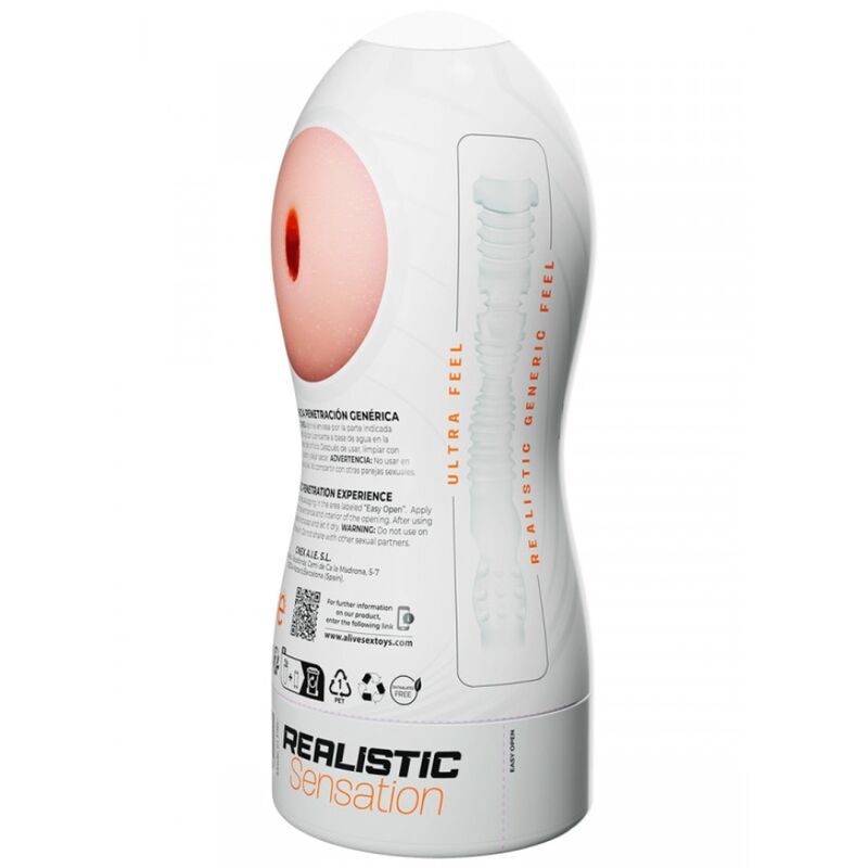 Masturbador Masculino ALIVE Maxi Flex Realista Tamanho L, mostrando sua textura e abertura oral.