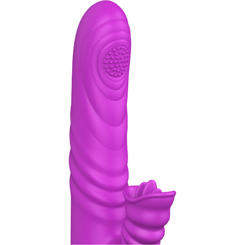 Close-up do Vibrador Multifunções Armony Angelia com Língua Estimulante e Efeito Calor, na cor violeta.
