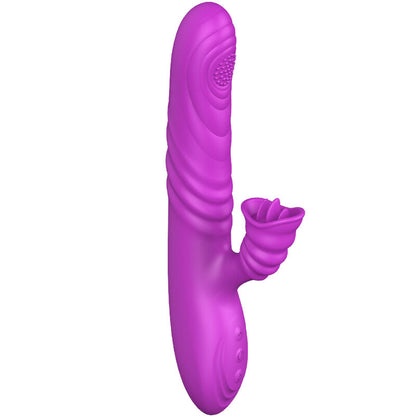 Close-up do Vibrador Multifunções Armony Angelia com Língua Estimulante e Efeito Calor, na cor violeta.