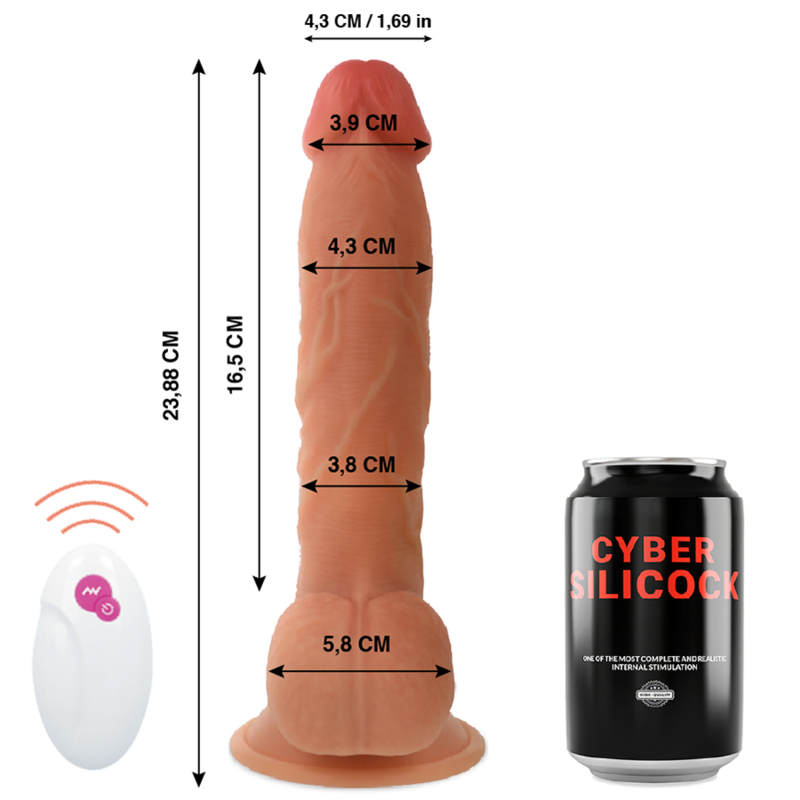 Close-up of the MR JOHN CYBER SILICOCK Dildo Realista com Controle Remoto 23.88cm, showcasing its realistic texture and flexible design.