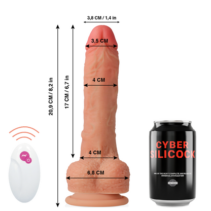 Close-up do vibrador realista CYBER SILICOCK Mr Rick com controle remoto, mostrando sua textura de silicone e detalhes anatômicos.