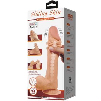 Close-up do Vibrador Realista PRETTY LOVE Sliding Skin de 24 cm com controlo remoto e ventosa.