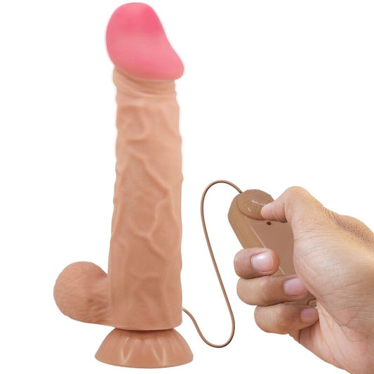 Close-up do Vibrador Realista PRETTY LOVE Sliding Skin de 24 cm com controlo remoto e ventosa.