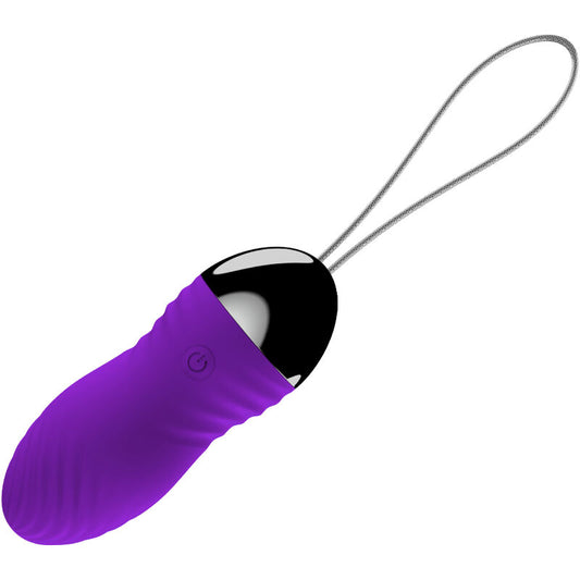 Close-up of the Armony Ovo Vibratório Anni Violet with remote control, showing its smooth silicone texture and elegant design.