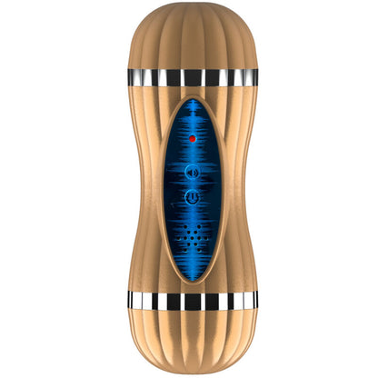 Masturbador duplo Armony Bevis dourado com texturas realistas vaginal e bocal.