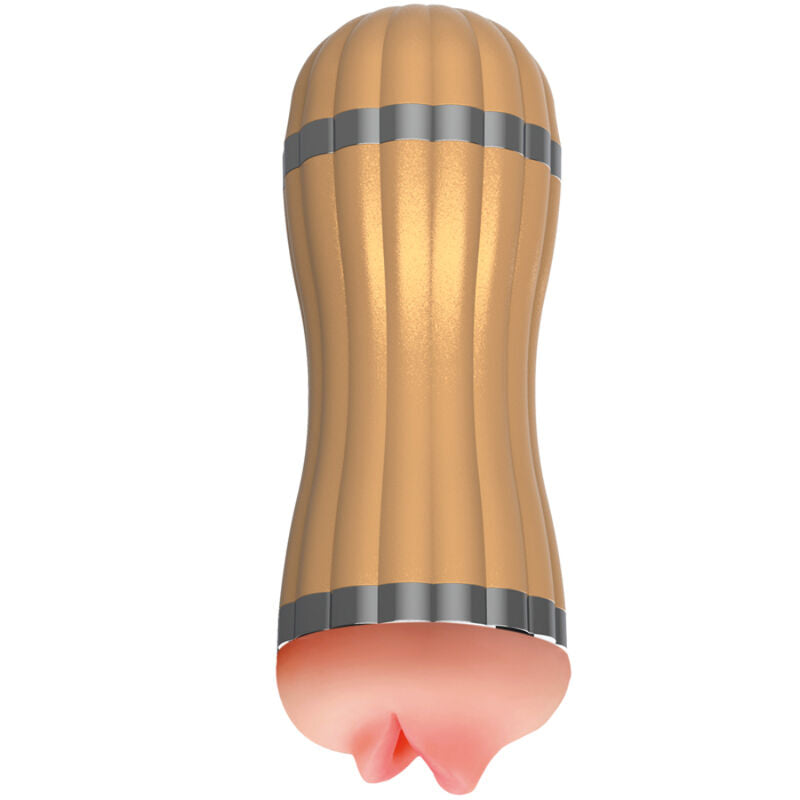 Masturbador duplo Armony Bevis dourado com texturas realistas vaginal e bocal.