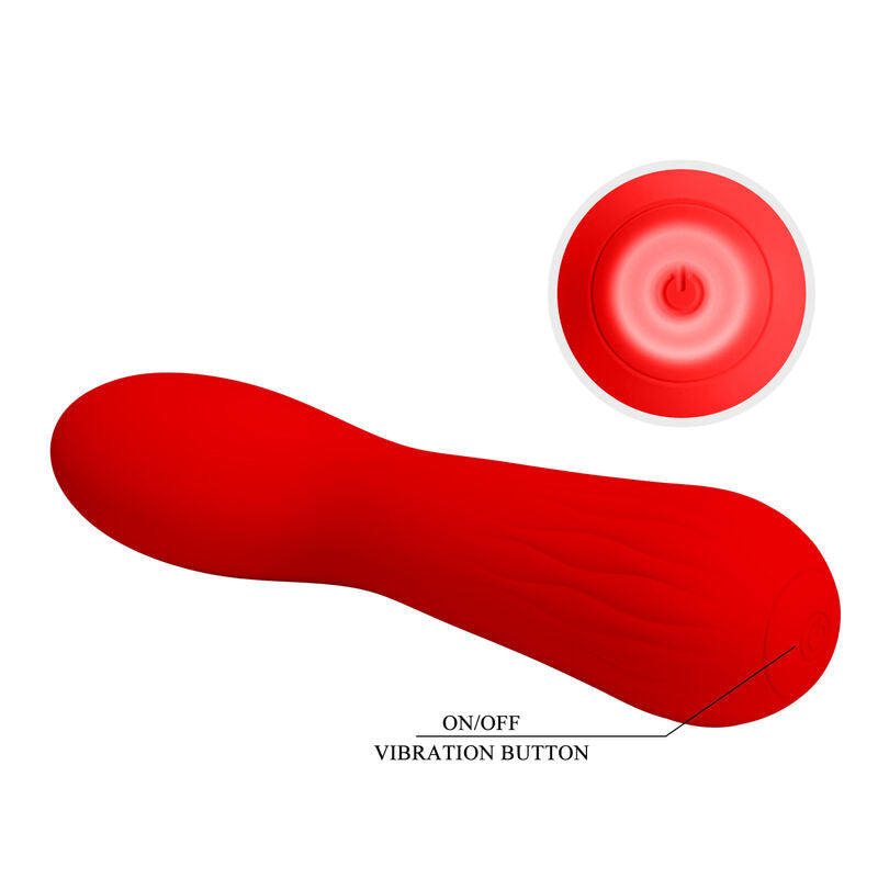 Vibrador PRETTY LOVE Faun Vermelho de silicone super macio com design curvo e recarregável.