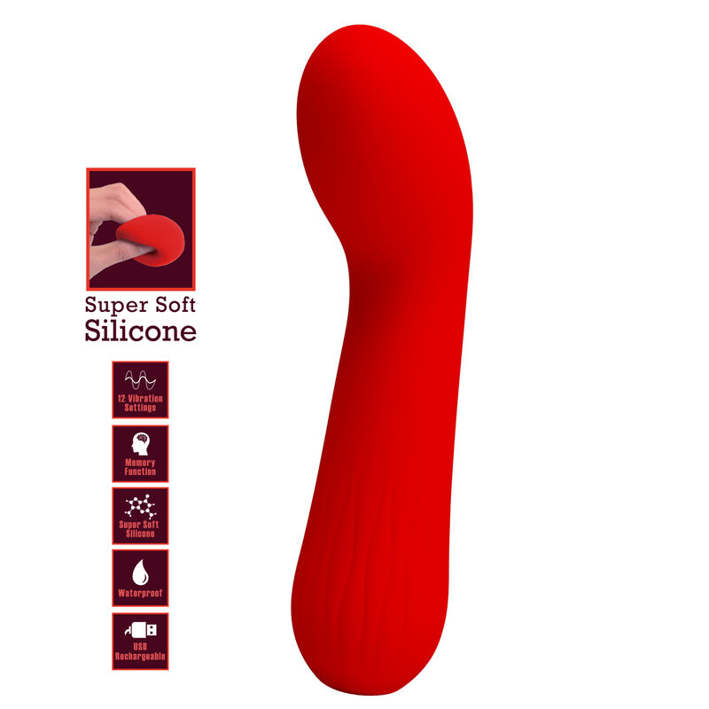 Vibrador PRETTY LOVE Faun Vermelho de silicone super macio com design curvo e recarregável.