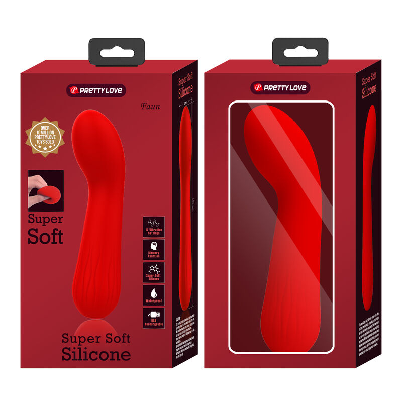 Vibrador PRETTY LOVE Faun Vermelho de silicone super macio com design curvo e recarregável.