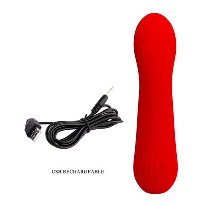 Vibrador PRETTY LOVE Faun Vermelho de silicone super macio com design curvo e recarregável.